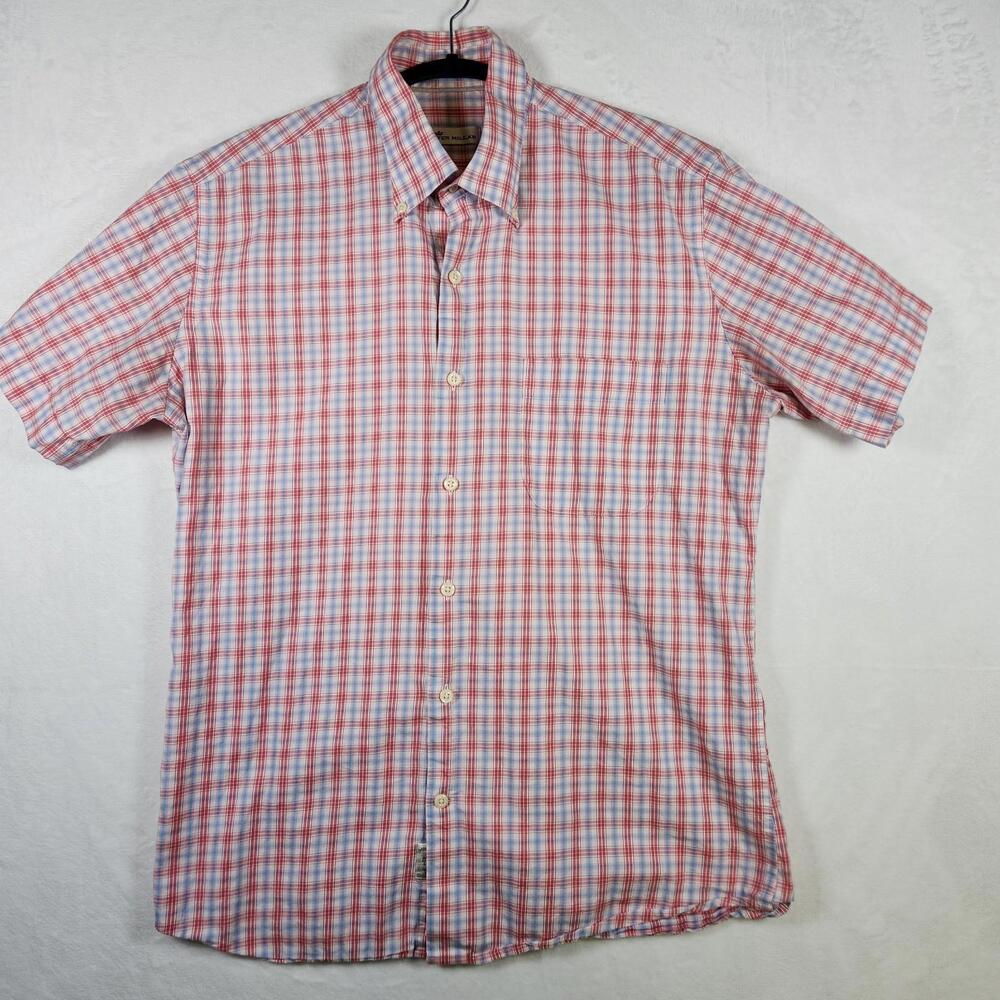 Peter Millar Plaid Short‎ Sleeve Button Down Shirt Cotton Size Medium